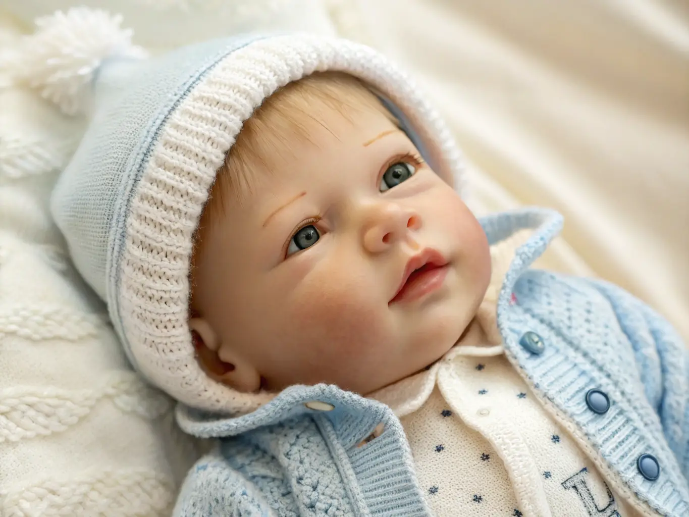 A close-up shot highlighting the realistic details and craftsmanship of a My Baby Flowers Reborn Baby Doll, emphasizing the quality and care put into each product.